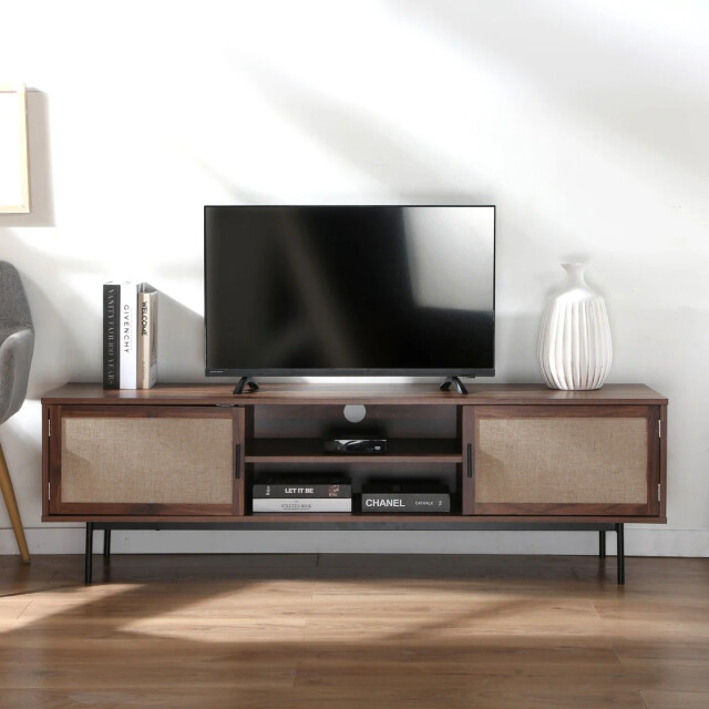 CaliCosy Tv-meubel in walnootdecor met fronten van echt stof l140 cm jetson 2991879 large