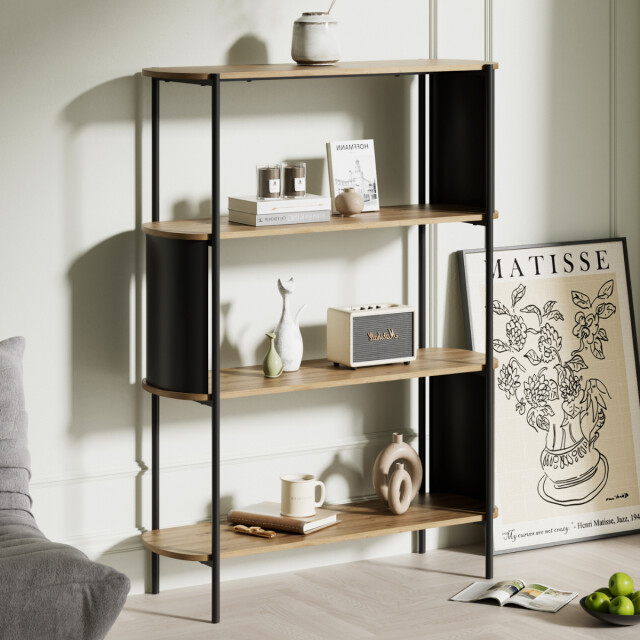 CaliCosy Wandrek met 4 niveaus in houtdecor met zwarte metalen zijkanten h133,5 cm 3196186 large