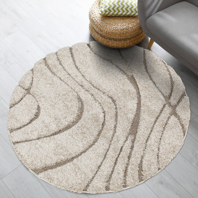 Muratap Luxus shaggy plus hoogpolig vloerkleed skandi design uni effen rond 3046062 large