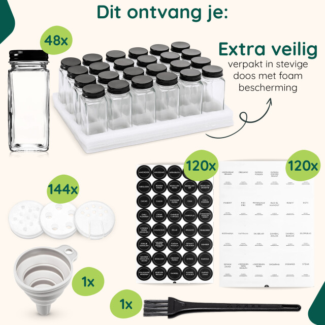 Xivada Glazen kruidenpotjes vierkant stickers - 24 stuks 3193610 large