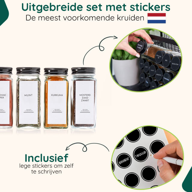 Xivada Glazen kruidenpotjes vierkant stickers - 24 stuks 3193610 large