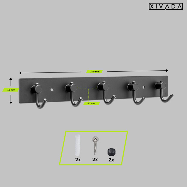 Xivada Kapstok hangend 5 haken model j aluminium 34 cm - 3193628 large