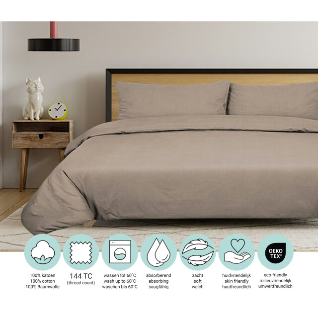 DoubleDry Dekbedovertrek 100% natuurlijk katoen eenpersoons 140x200/220 cm + 1 3013211 large