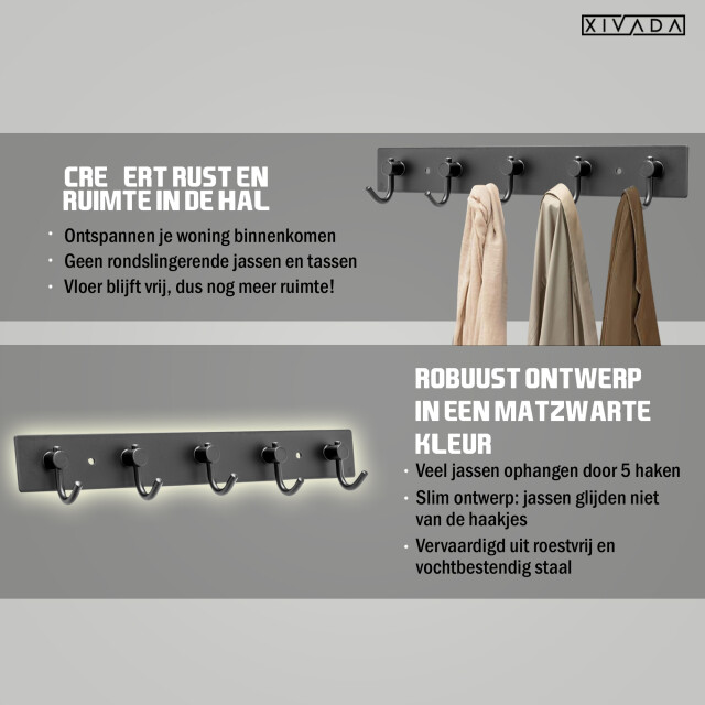 Xivada Kapstok hangend 5 haken model j aluminium 34 cm - 3193628 large