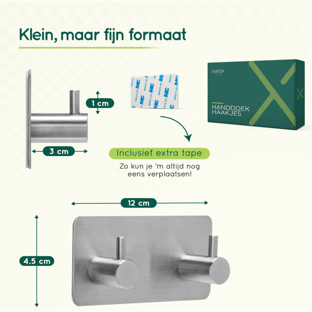 Xivada Handdoekhaken duo rvs plakstrip - 2 in 1 3193565 large