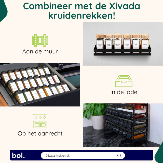 Xivada Glazen kruidenpotjes vierkant stickers - 24 stuks 3193610 large
