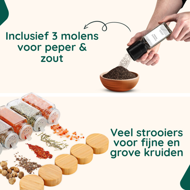Xivada Glazen kruidenpotjes vierkant stickers bamboe 36 stuks 3193623 large