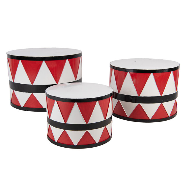 Clayre & Eef Kerstdecoratie trommel Ø 47/ Ø 39 / Ø 31 cm rood metaal 3196514 large