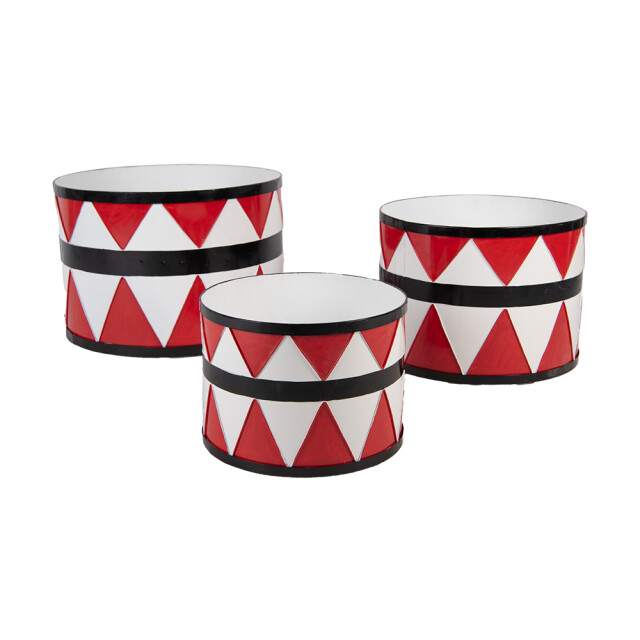 Clayre & Eef Kerstdecoratie trommel Ø 47/ Ø 39 / Ø 31 cm rood metaal 3196514 large