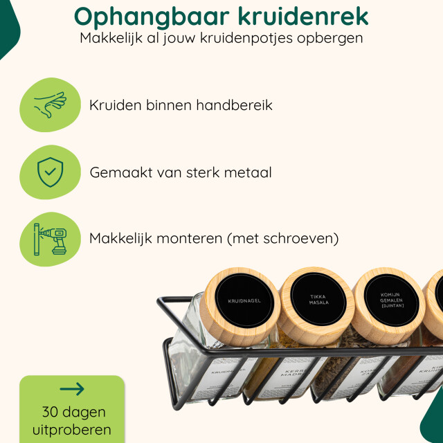 Xivada Kruidenrek ophangbaar met 36 kruidenpotjes 240 kruidenlabels 3193633 large