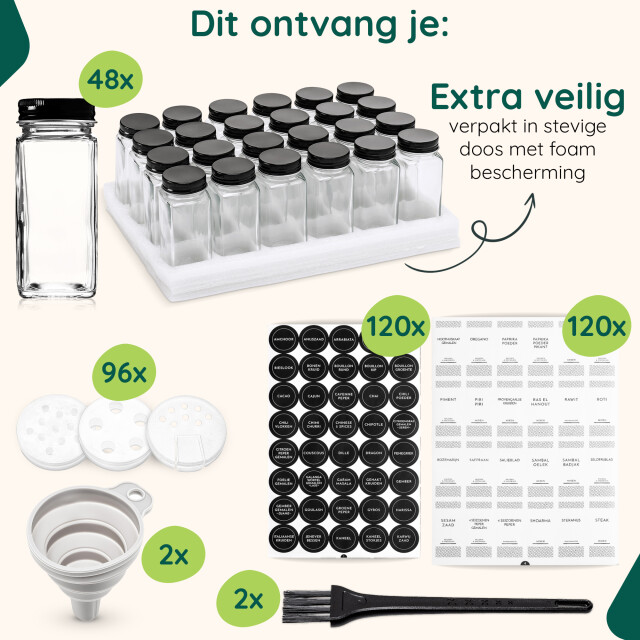 Xivada Glazen kruidenpotjes vierkant stickers - 48 stuks 3193622 large