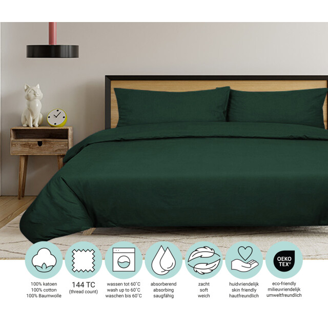 DoubleDry Dekbedovertrek 100% natuurlijk katoen eenpersoons 140x200/220 cm + 1 3013224 large