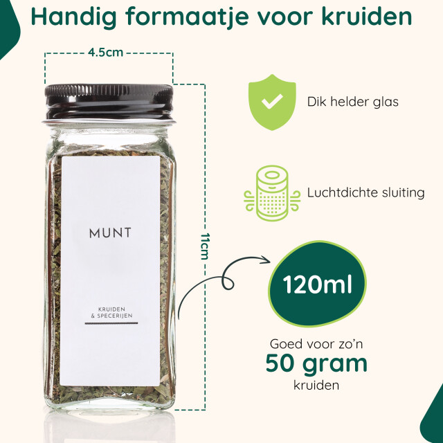 Xivada Glazen kruidenpotjes vierkant stickers - 48 stuks 3193622 large