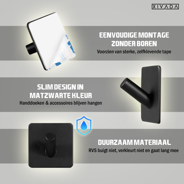 Xivada Handdoekhaak paza rvs 3m tape - set van 2 3193564 large