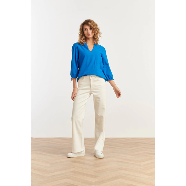Smashed Lemon 25178 cobalt linnen top met v-hals | 25178-650-XXL large