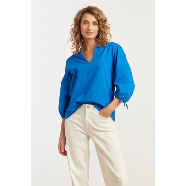 Smashed Lemon 25178 cobalt linnen top met v-hals | 25178-650-XXL large