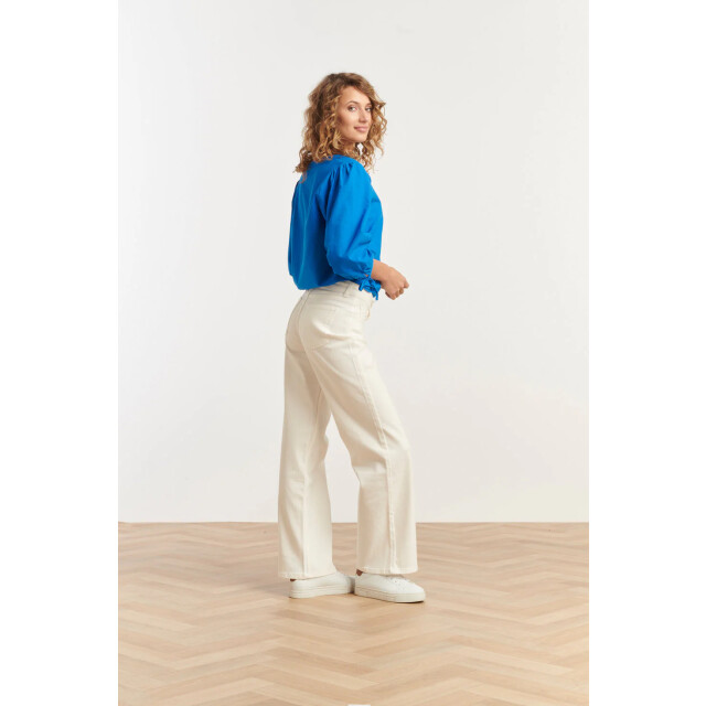 Smashed Lemon 25178 cobalt linnen top met v-hals | 25178-650-XXL large