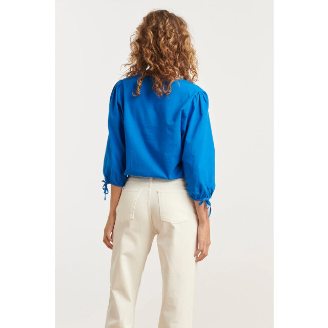 Smashed Lemon 25178 cobalt linnen top met v-hals | 25178-650-XXL large