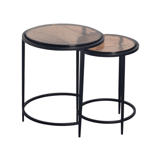 CaliCosy Nesttafeltjes voor bij de bank van gerookt glas en zwart metaal d44 cm igloo 3196926 large