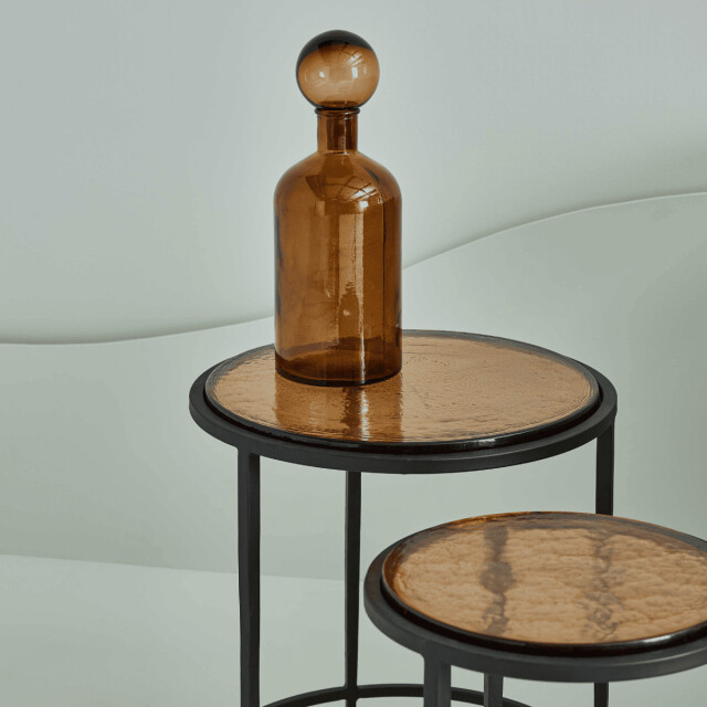 CaliCosy Nesttafeltjes voor bij de bank van gerookt glas en zwart metaal d44 cm igloo 3196926 large