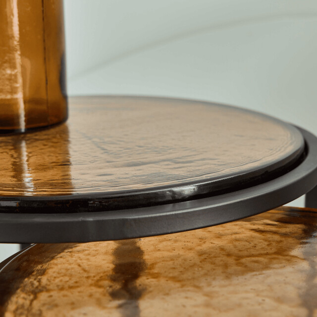 CaliCosy Nesttafeltjes voor bij de bank van gerookt glas en zwart metaal d44 cm igloo 3196926 large