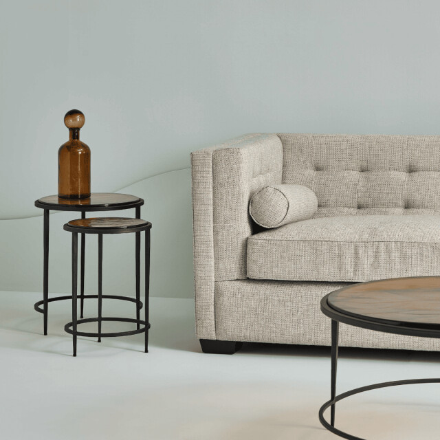 CaliCosy Nesttafeltjes voor bij de bank van gerookt glas en zwart metaal d44 cm igloo 3196926 large