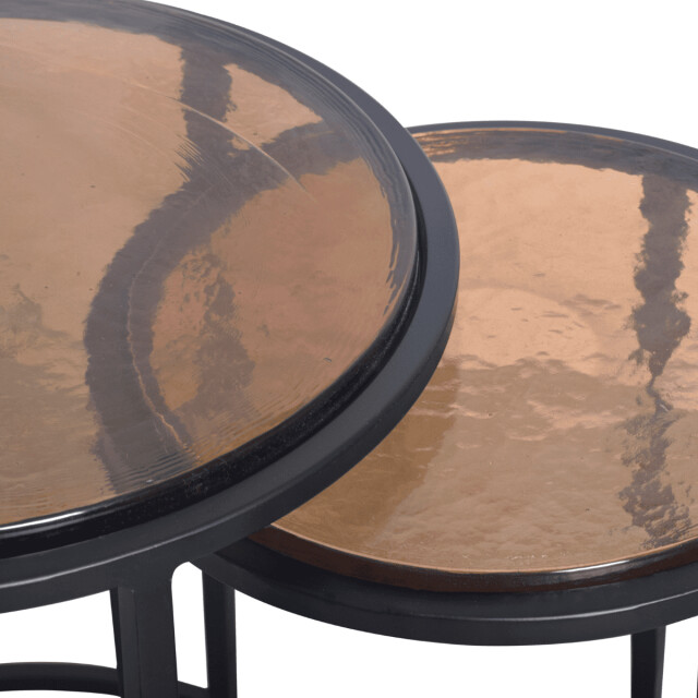 CaliCosy Nesttafeltjes voor bij de bank van gerookt glas en zwart metaal d44 cm igloo 3196926 large