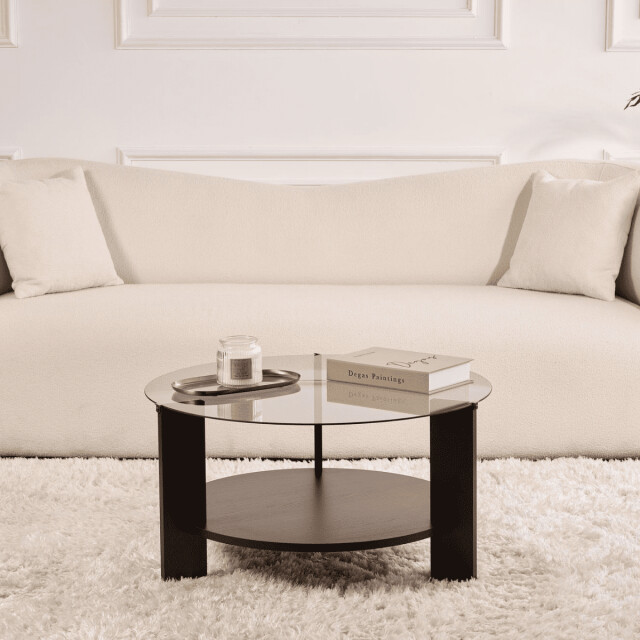 CaliCosy Salontafel met 2 bladen, waarvan één van gerookt gehard glas Ø75 cm clara 3196920 large