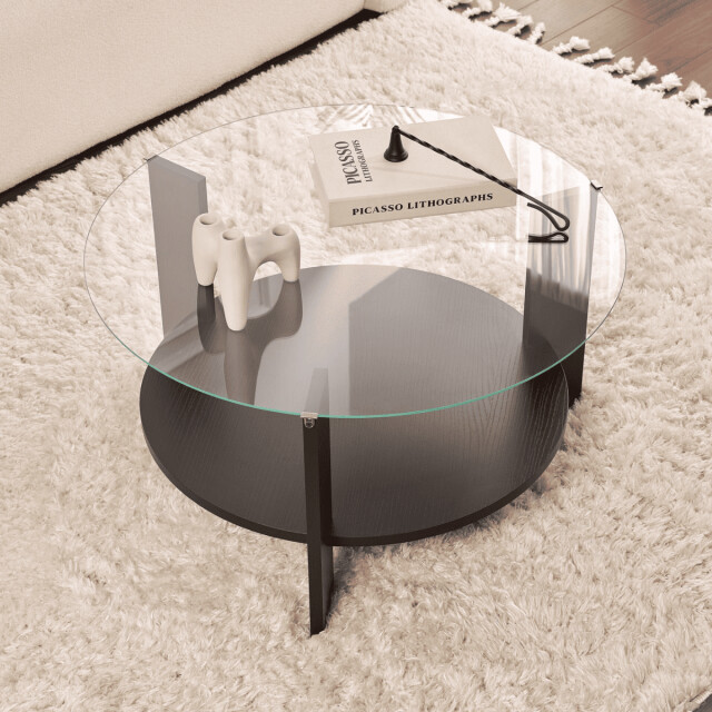 CaliCosy Salontafel met 2 bladen, waarvan één van gehard glas Ø75 cm clara 3196918 large