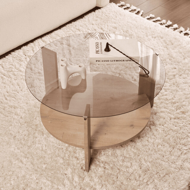 CaliCosy Salontafel met 2 bladen, waarvan één van gerookt gehard glas Ø75 cm clara 3196919 large