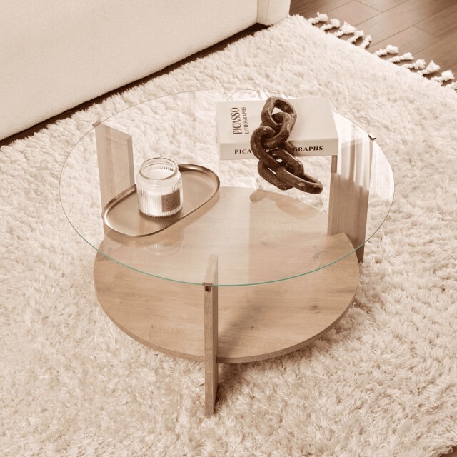 CaliCosy Salontafel met 2 bladen, waarvan één van gehard glas Ø75 cm clara 3196915 large