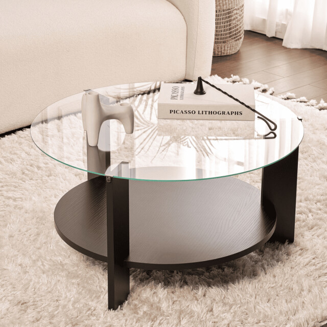 CaliCosy Salontafel met 2 bladen, waarvan één van gehard glas Ø75 cm clara 3196918 large