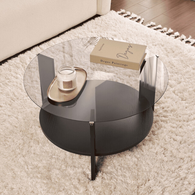CaliCosy Salontafel met 2 bladen, waarvan één van gerookt gehard glas Ø75 cm clara 3196920 large