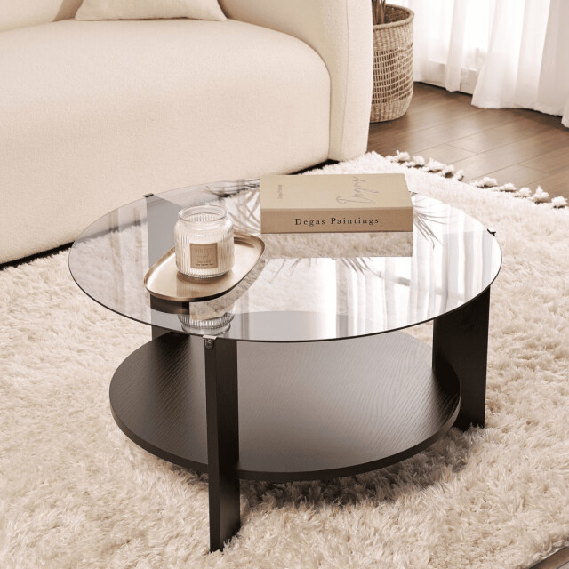 CaliCosy Salontafel met 2 bladen, waarvan één van gerookt gehard glas Ø75 cm clara 3196920 large
