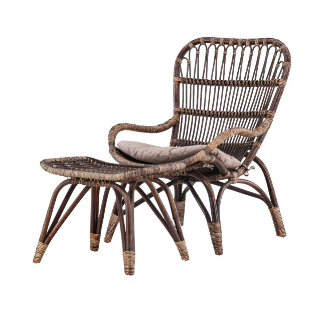 Nest Outdoor Aida rotan tuin fauteuil donker met voetenbankje en zitkussen 3196972 large
