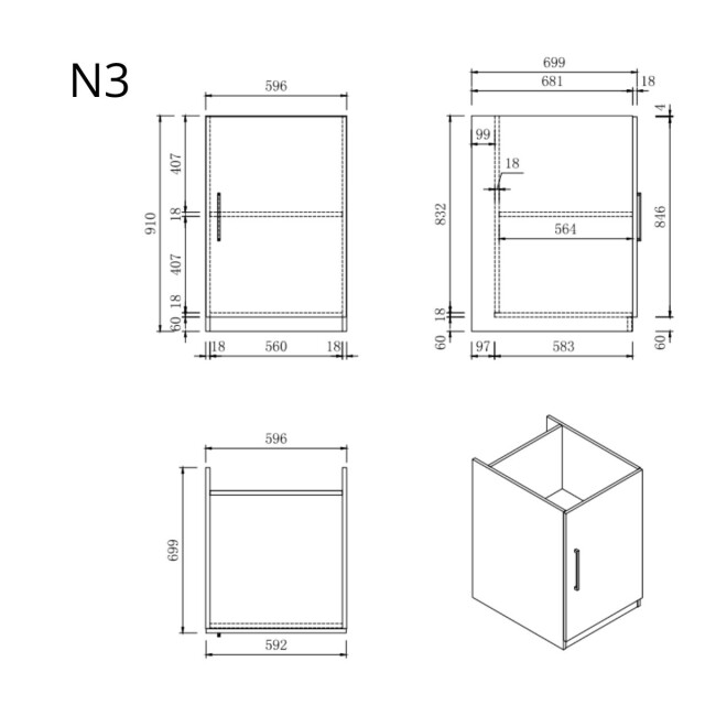 Wasophoogte Keukenkast module n3 – perle 3221867 large