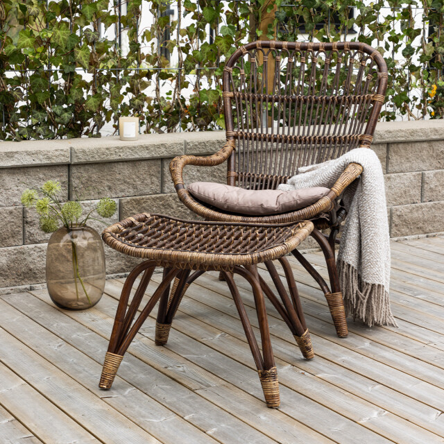 Nest Outdoor Aida rotan tuin fauteuil donker met voetenbankje en zitkussen 3196972 large