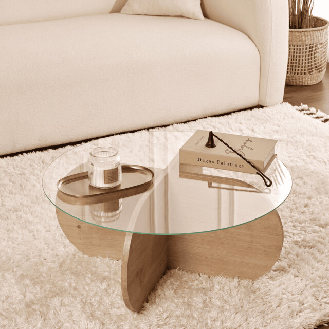 CaliCosy Salontafel met gekruiste poten en blad van gehard glas Ø75 cm aeris 3196978 large