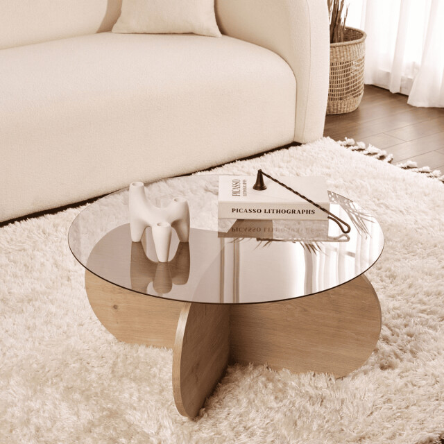 CaliCosy Salontafel met gekruiste poten en blad van gerookt glas Ø75 cm aeris 3196982 large