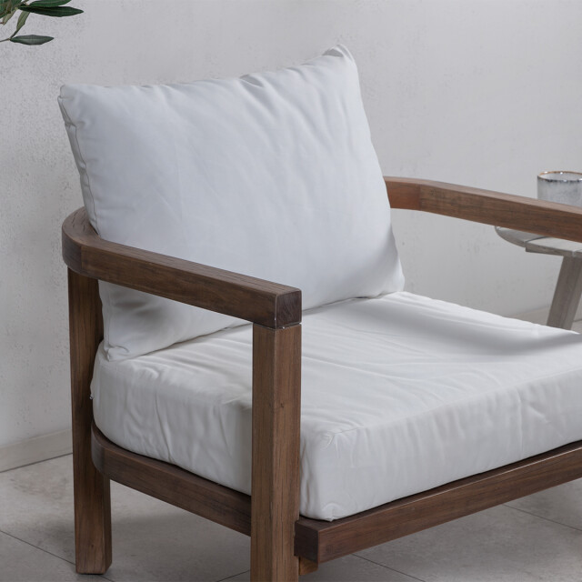 Nest Outdoor Elio acacia houten tuin lounge fauteuil naturel met witte zitkussens 3197083 large