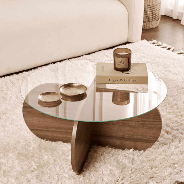 CaliCosy Salontafel met gekruiste poten en blad van gehard glas Ø75 cm aeris 3196980 large