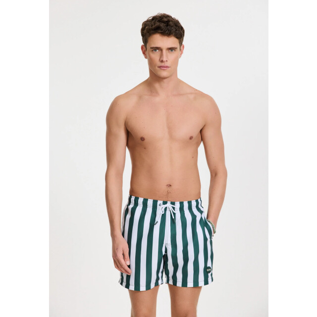 Shiwi Heren zwemshort broad stripe donkergroen/wit 1441100200-7835 large