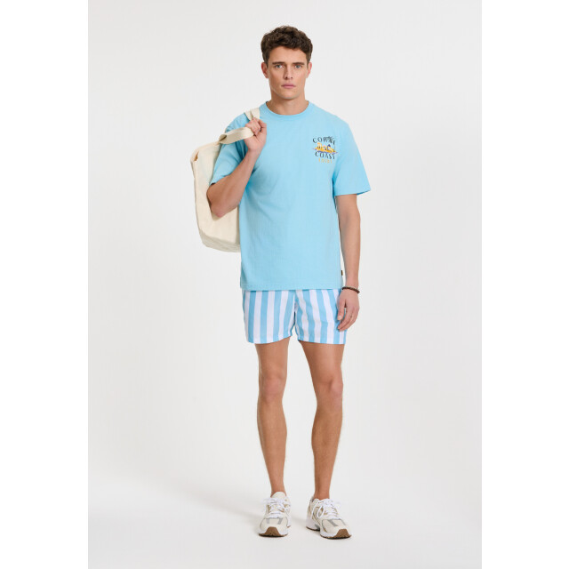 Shiwi Heren zwemshort broad stripe lichtblauw/wit 1441100200-6813 large