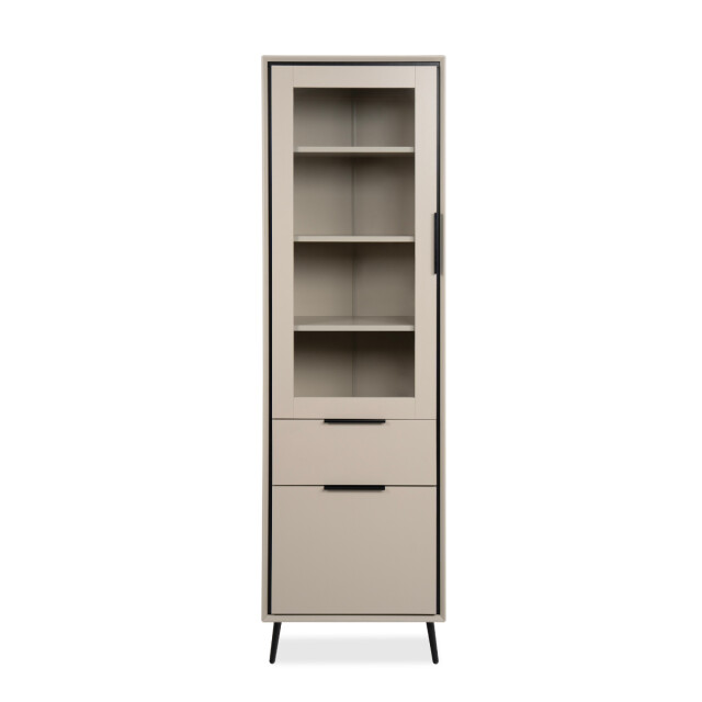 CaliCosy Hoog dressoir met 1 glazen deur, 1 deur en 1 lade, cappuccino en zwart, 60 cm 3197145 large