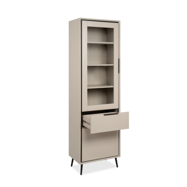 CaliCosy Hoog dressoir met 1 glazen deur, 1 deur en 1 lade, cappuccino en zwart, 60 cm 3197145 large