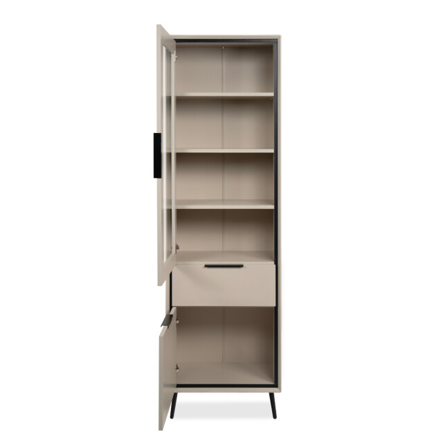 CaliCosy Hoog dressoir met 1 glazen deur, 1 deur en 1 lade, cappuccino en zwart, 60 cm 3197145 large