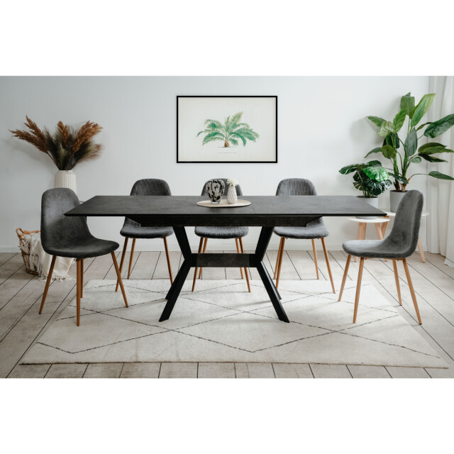 CaliCosy Uitschuifbare eettafel van 160 tot 200 cm, keramisch leisteeneffect en zwart 3197140 large