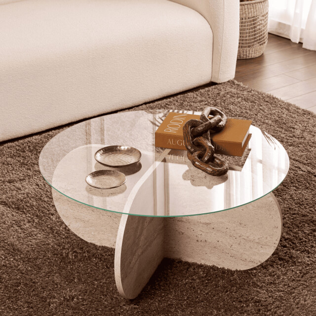 CaliCosy Salontafel met gekruiste poten en blad van gehard glas Ø75 cm aeris 3196979 large