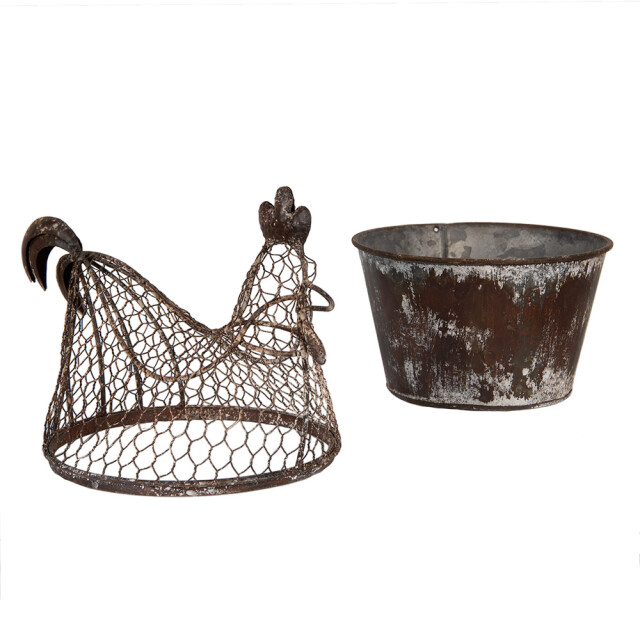 Clayre & Eef Opbergmand kip 39x39x25 cm grijs metaal 3197132 large