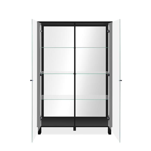 CaliCosy Vitrinekast met 2 glazen deuren en 6 zwarte glazen legplanken met 3197144 large